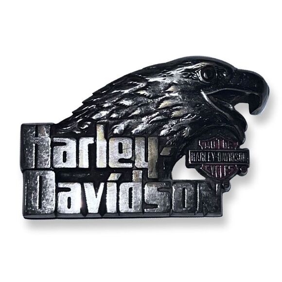Vintage 1991 Baron Harley Davidson Solid Brass Eagle Head & Logo Belt Buckle - Picture 1 of 6